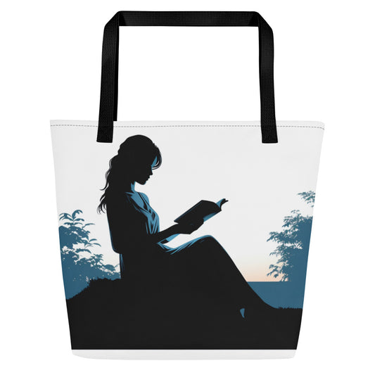 All-Over Print Large Tote Bag, Ethereal Blue Book Lover