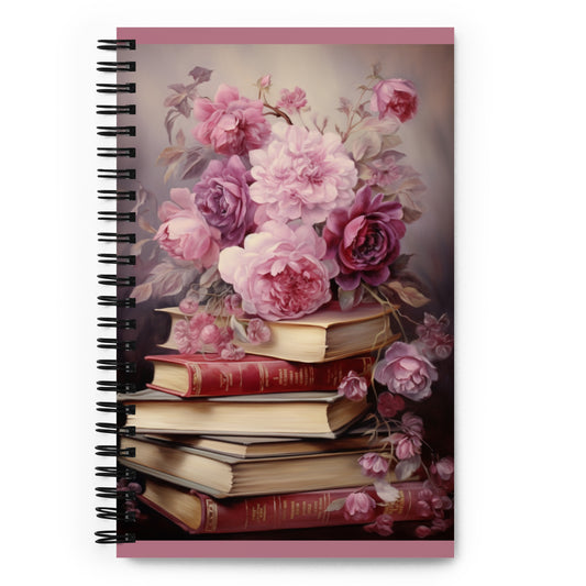 Spiral notebook, Books and Flowers